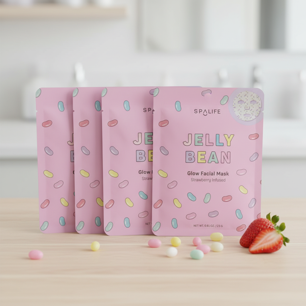 SpaLife Strawberry Jelly Bean Glow Facial Mask Hydrating Sheet Mask 0.81 Oz 23g