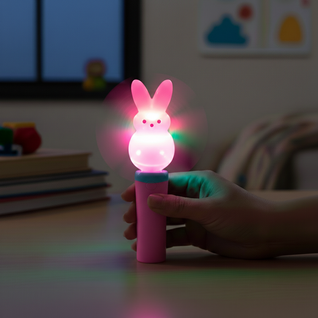 New Peeps Pink Bunny Easter Light Up Spinning Toy Wand Handheld Basket Stuffer