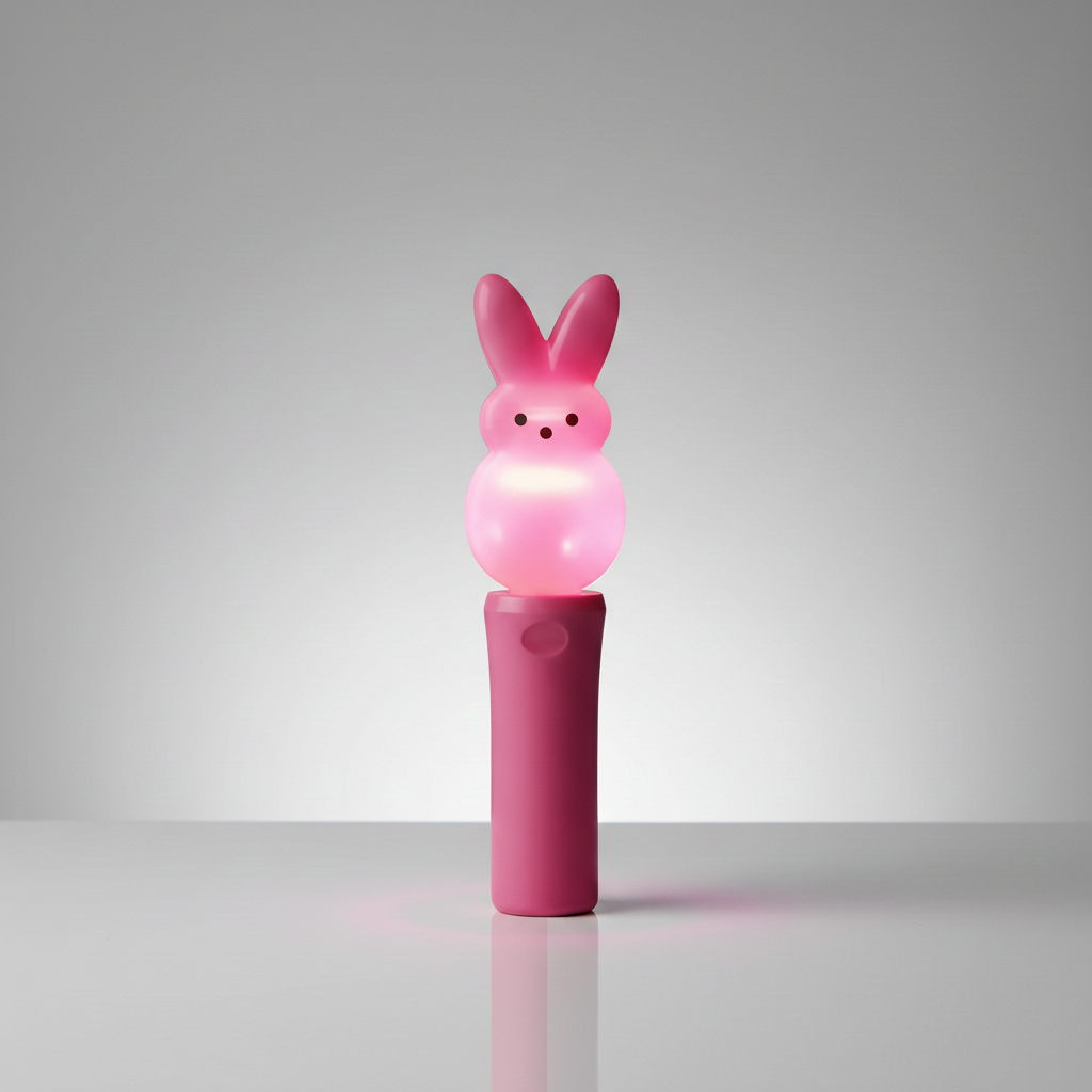 New Peeps Pink Bunny Easter Light Up Spinning Toy Wand Handheld Basket Stuffer
