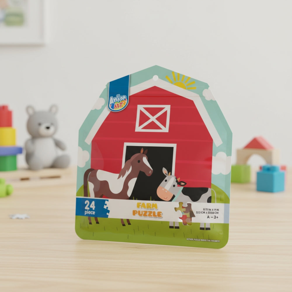 Anker Art 24 Piece Farm Jigsaw Puzzle Kids Ages 3+ Horse Cow Barn Theme New