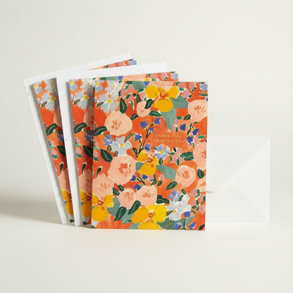 Legacy Red Orange Floral Orange 5.5 x 4.25 Paper Thank You Greeting Seeds Cards Pack of 4