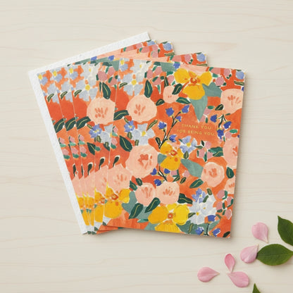 Legacy Red Orange Floral Orange 5.5 x 4.25 Paper Thank You Greeting Seeds Cards Pack of 4