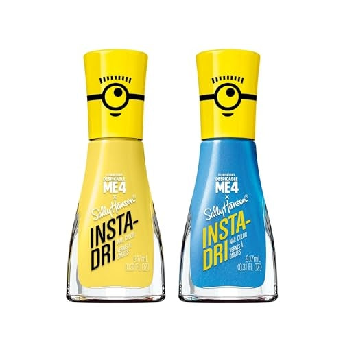 Sally Hansen Insta-Dri Despicable Me Nail Polish | Quick Dry, Long Lasting, Streak-Free Shine | Opaque, Shimmery | 770 Hella Yella + 773 Blue Over | Bright Yellow & Royal Blue Nail Duo.