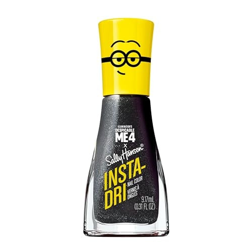 Sally Hansen Insta-Dri Despicable Me Nail Polish | Quick Dry, Long Lasting, Streak-Free Shine | Opaque, Glittery | 772 Deeply Despicable | Black Shimmer Nail Color