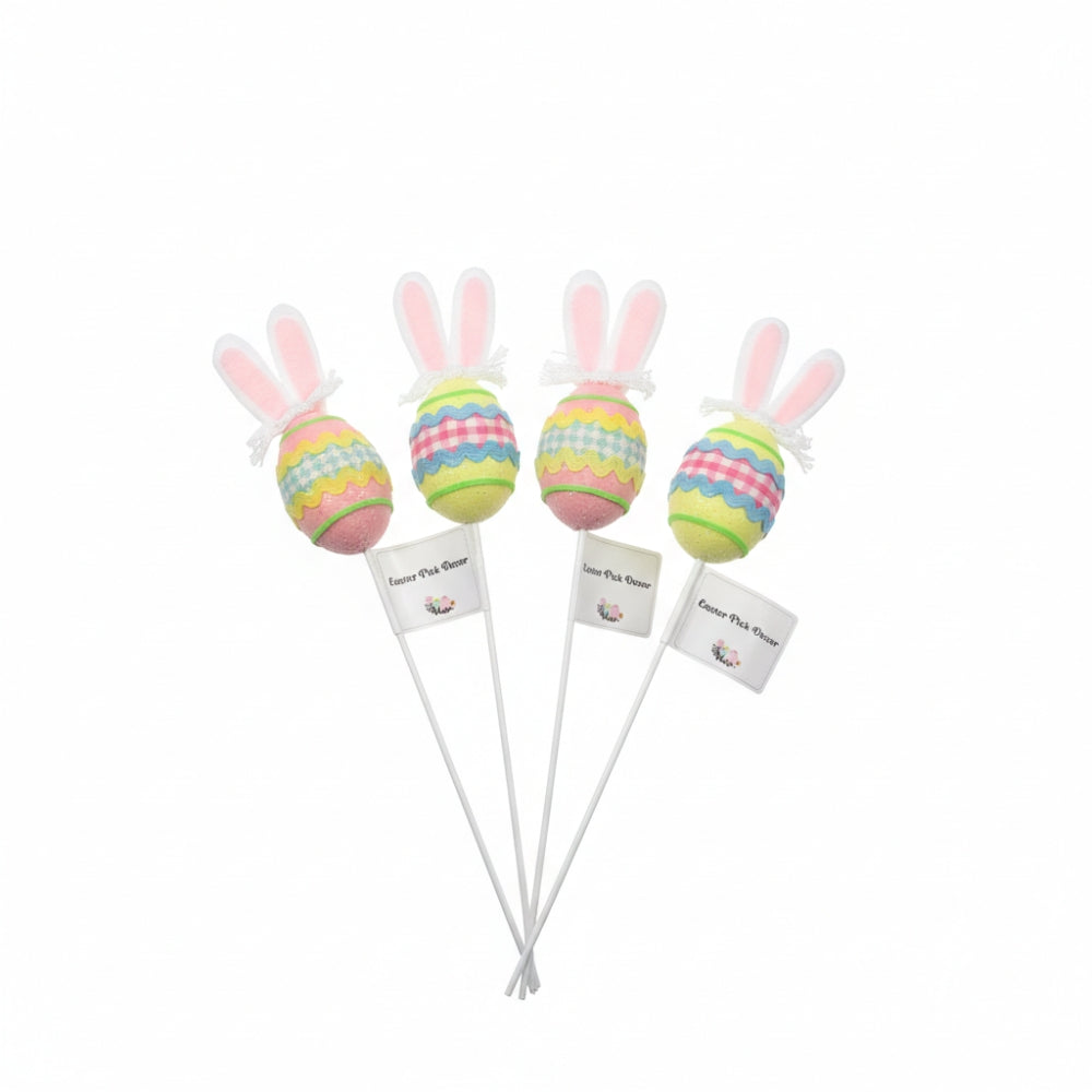 4 Pack 16 Inch Easter Bunny Egg Floral Picks Pastel Glitter Decorative Stems