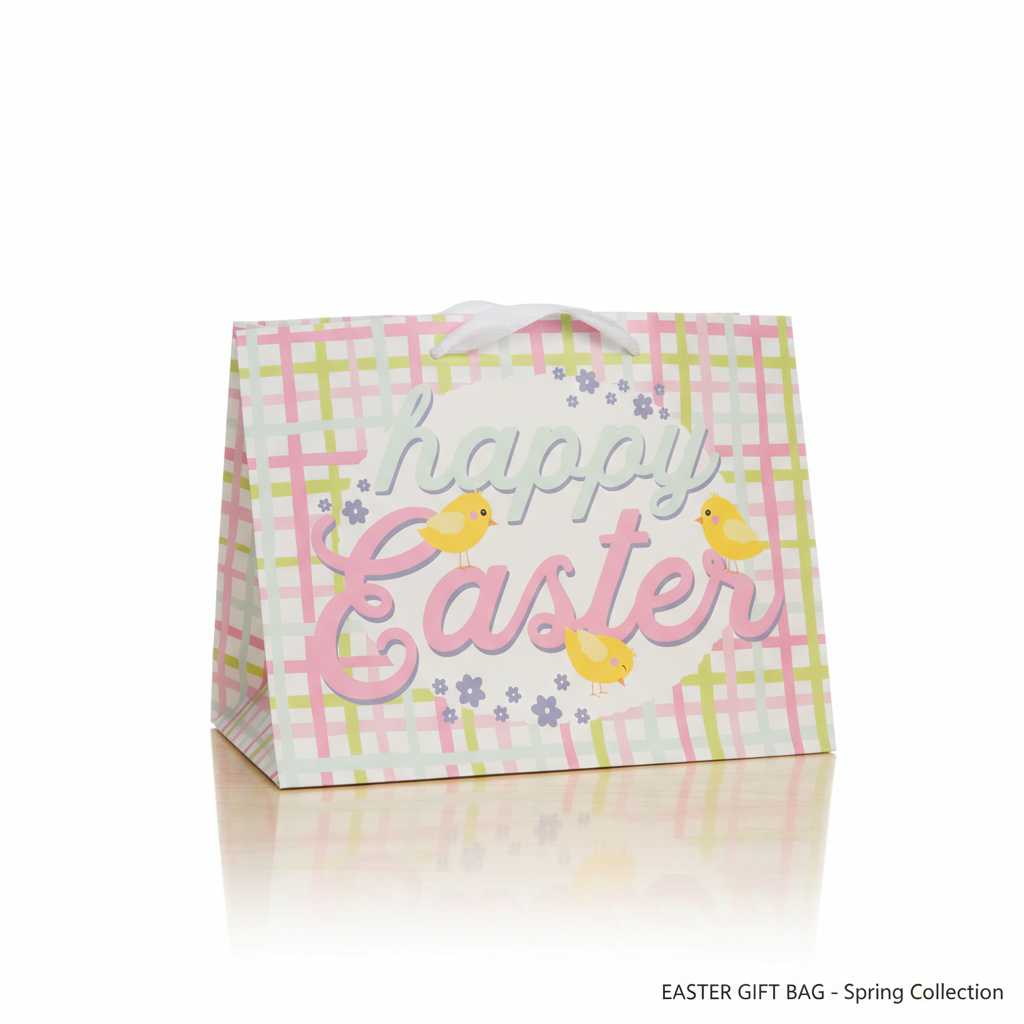 5 Pack Easter Gift Bags Plaid Easter Design Spring Collection Small Party Favors