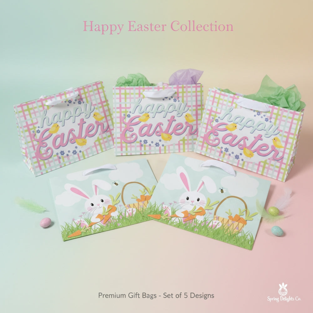 5 Pack Easter Gift Bags Plaid Easter Design Spring Collection Small Party Favors