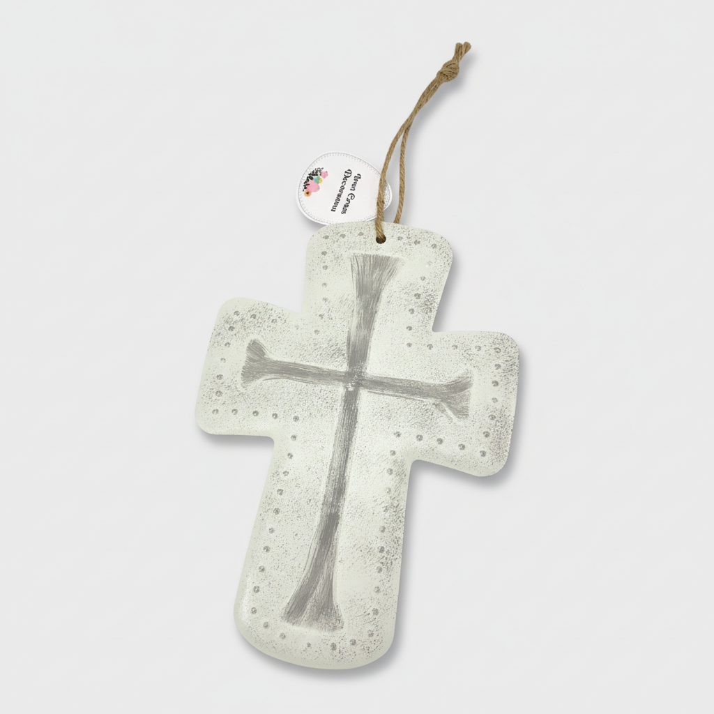 Creative Home & Kitchen 13 Inch White Beaded Iron Wall Cross Rustic Decor