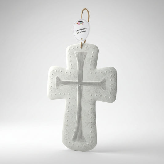 Creative Home & Kitchen 13 Inch White Beaded Iron Wall Cross Rustic Decor