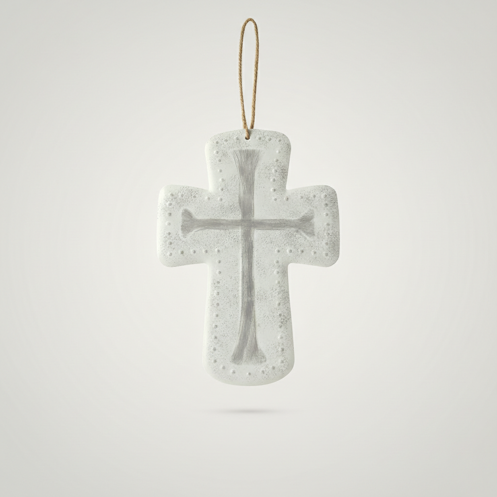 Creative Home & Kitchen 13 Inch White Beaded Iron Wall Cross Rustic Decor