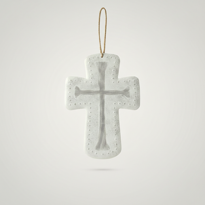 Creative Home & Kitchen 13 Inch White Beaded Iron Wall Cross Rustic Decor