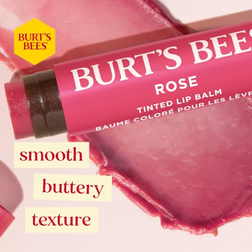 Burt's Bees Lip Tint Balm Valentines Day Gifts with Long Lasting 2 in 1 Duo Tinted Balm Formula, Color Infused with Hydrating Shea Butter for a Natural Looking Buildable Finish, Petal Rose (2-Pack)