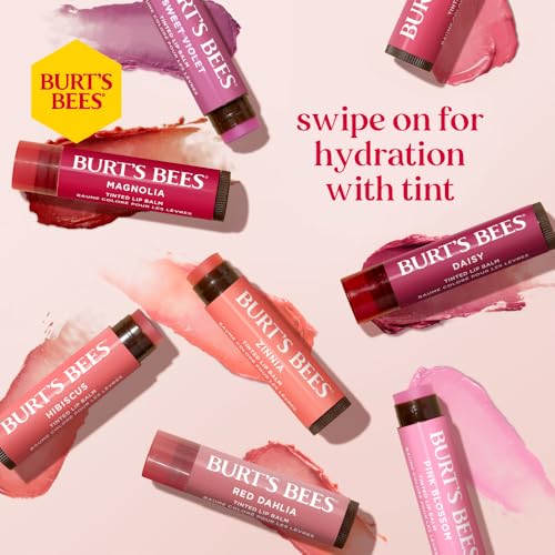 Burt's Bees Lip Tint Balm Valentines Day Gifts with Long Lasting 2 in 1 Duo Tinted Balm Formula, Color Infused with Hydrating Shea Butter for a Natural Looking Buildable Finish, Petal Rose (2-Pack)