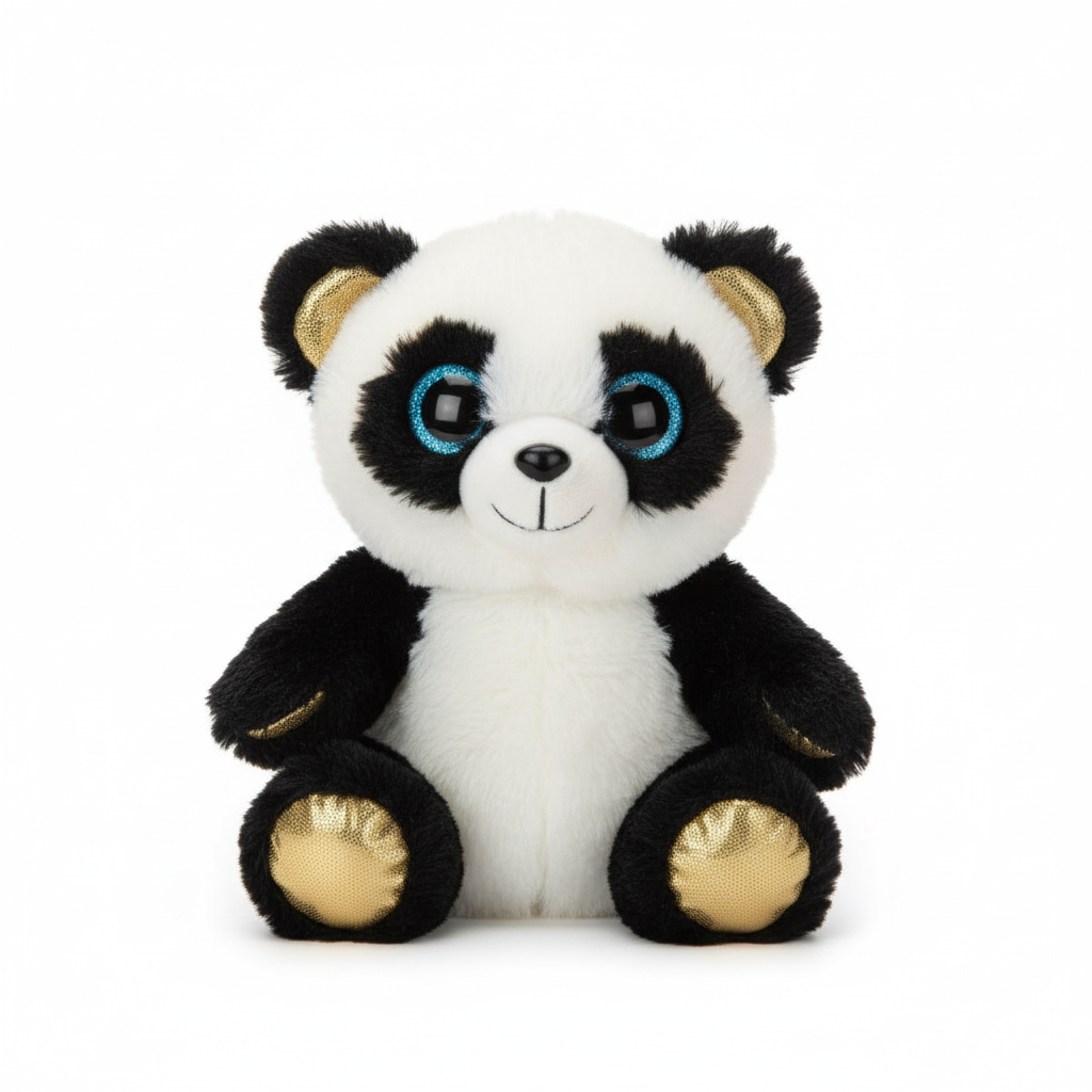 Forest Friend 6.3" Panda Bear Plush Stuffed Animal Gold Ears Blue Eyes