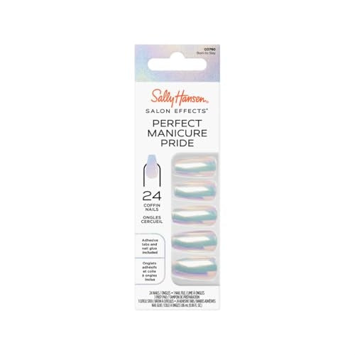 Sally Hansen Salon Effects Perfect Manicure Press-On Nails | Oval Shape | Easy to Apply, Non-Damaging | 24 Nails, Adhesive Tabs, File & Alcohol Pad Included | Pride - Born To Slay