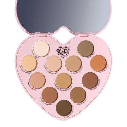 KimChiChic Beauty Spinning Hearts Love Eyeshadow & Pigment Palette - 12 Shades for Soft Glam to Bold Looks, Long Lasting, Blendable, Cruelty Free, Lifetime Partner 0.3oz