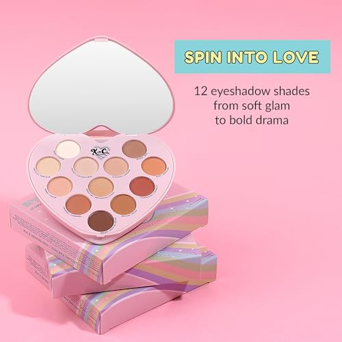 KimChiChic Beauty Spinning Hearts Love Eyeshadow & Pigment Palette - 12 Shades for Soft Glam to Bold Looks, Long Lasting, Blendable, Cruelty Free, Lifetime Partner 0.3oz