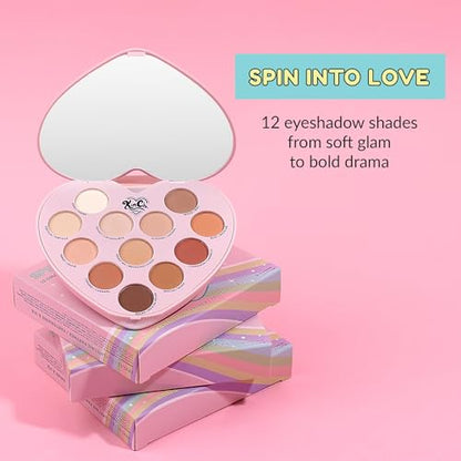 KimChiChic Beauty Spinning Hearts Love Eyeshadow & Pigment Palette - 12 Shades for Soft Glam to Bold Looks, Long Lasting, Blendable, Cruelty Free, Lifetime Partner 0.3oz