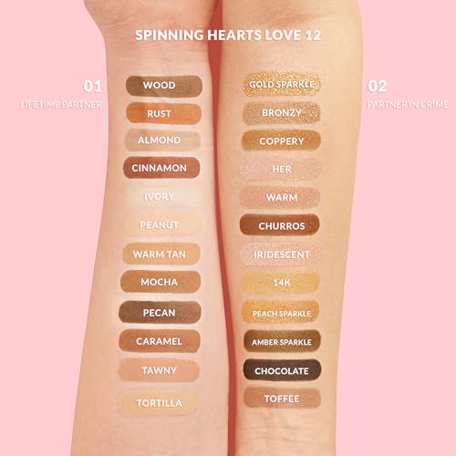 KimChiChic Beauty Spinning Hearts Love Eyeshadow & Pigment Palette - 12 Shades for Soft Glam to Bold Looks, Long Lasting, Blendable, Cruelty Free, Lifetime Partner 0.3oz
