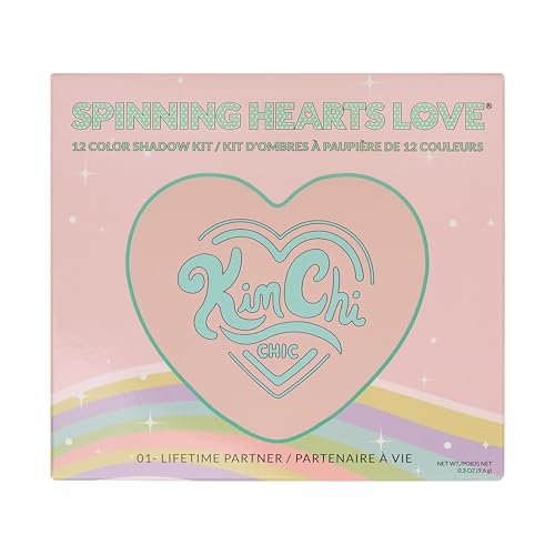 KimChiChic Beauty Spinning Hearts Love Eyeshadow & Pigment Palette - 12 Shades for Soft Glam to Bold Looks, Long Lasting, Blendable, Cruelty Free, Lifetime Partner 0.3oz