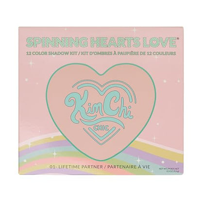 KimChiChic Beauty Spinning Hearts Love Eyeshadow & Pigment Palette - 12 Shades for Soft Glam to Bold Looks, Long Lasting, Blendable, Cruelty Free, Lifetime Partner 0.3oz