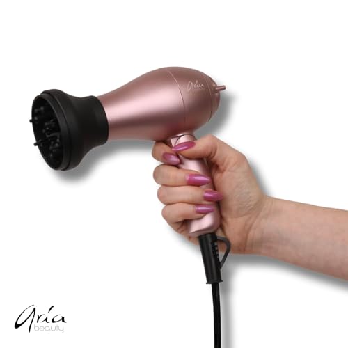 Aria Beauty Mini Compact Folding Blowdryer, Dual Votage, Diffuser and Concentrator Nozzle Included, Lightweight Design, Perfect for Travel, 1000W