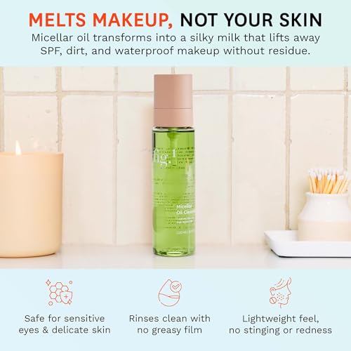 Fig.1 Micellar Oil Cleanser for Face - Makeup Remover Cleansing oil, Facial Cleanser - Squalane & Grapeseed Oil Formula, Cleanse without Clogging Pores, Acne-Prone Facial Skincare, Refillable 3.4 Oz