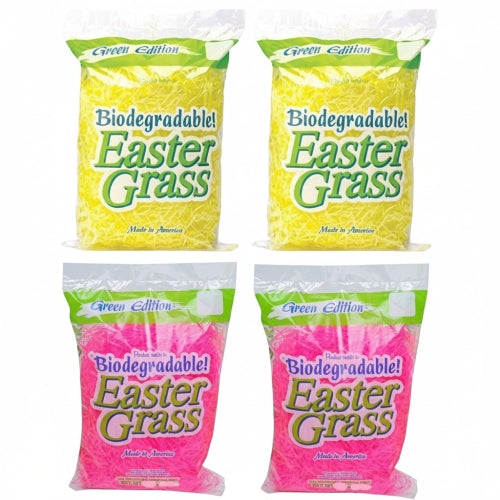 EcoPure Easter Grass, Premium Biodegradable Super Bright - 4 Pack Yello-Pink, 1.5 Oz (42.5g)