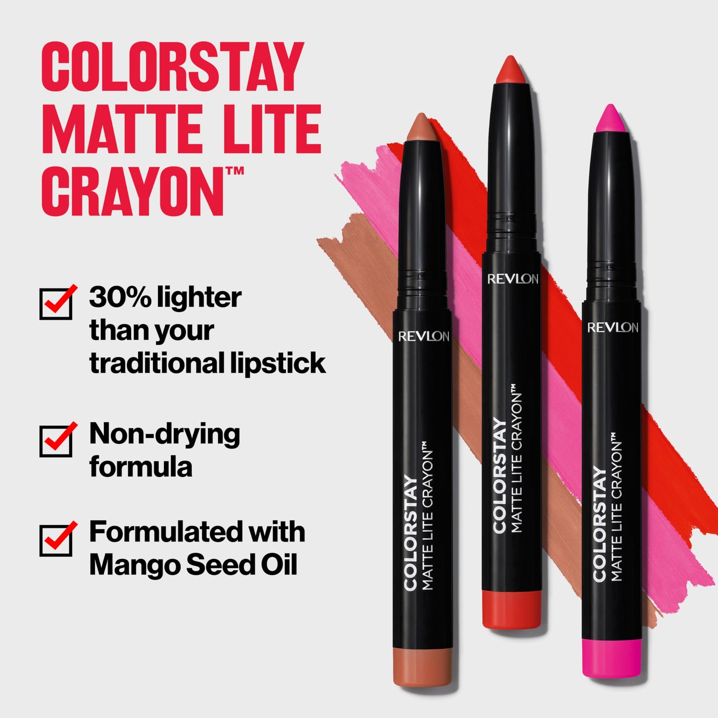 REVLON ColorStay Matte Lite Crayon Lipstick with Built-in Sharpener, Smudge-proof, Water-Resistant Non-Drying Lipcolor, 001 Tread Lightly, 0.049 oz