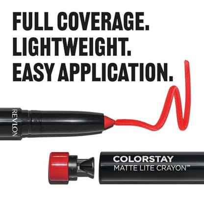 REVLON ColorStay Matte Lite Crayon Lipstick with Built-in Sharpener, Smudge-proof, Water-Resistant Non-Drying Lipcolor, 009 Ruffled Feathers, 0.049 oz