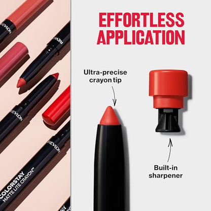 REVLON ColorStay Matte Lite Crayon Lipstick with Built-in Sharpener, Smudge-proof, Water-Resistant Non-Drying Lipcolor, 007 Mile High, 0.049 oz