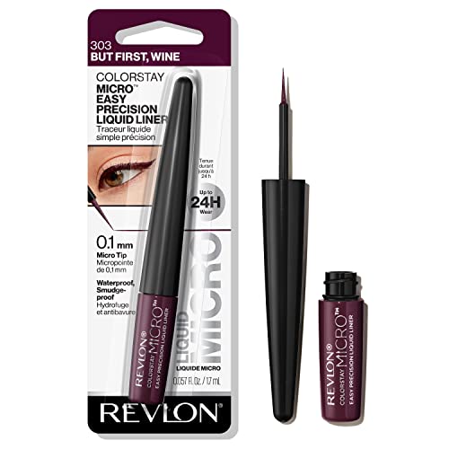 REVLON ColorStay Micro Easy Precision Liquid Eyeliner, Waterproof, Smudgeproof, Longwearing with Felt Tip Applicator, 303 But First, Wine, 0.057 fl oz
