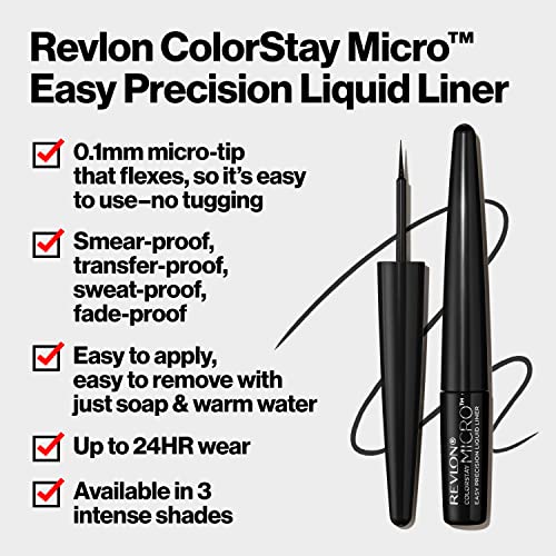 REVLON ColorStay Micro Easy Precision Liquid Eyeliner, Waterproof, Smudgeproof, Longwearing with Felt Tip Applicator, 303 But First, Wine, 0.057 fl oz