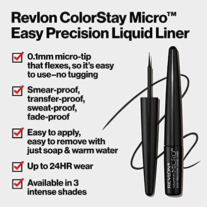 REVLON ColorStay Micro Easy Precision Liquid Eyeliner, Waterproof, Smudgeproof, Longwearing with Felt Tip Applicator, 303 But First, Wine, 0.057 fl oz