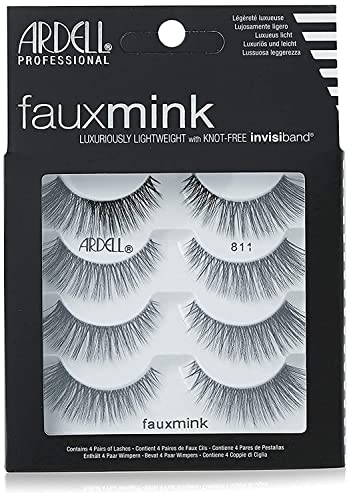 Ardell Faux Mink Lashes 811 False Eyelashes – Lightweight Natural Faux Mink Strip Wispy Lashes with Invisiband, 4 Pairs, 1 Pack