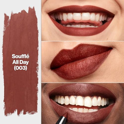 REVLON ColorStay Matte Lite Crayon Lipstick with Built-in Sharpener, Smudge-proof, Water-Resistant Non-Drying Lipcolor, 003 Soufflé All Day, 0.049 oz