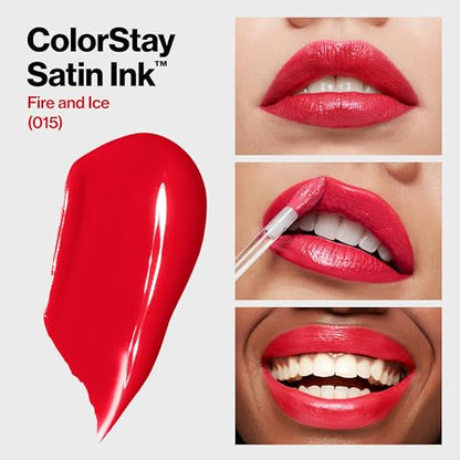 Revlon ColorStay Satin Ink Liquid Lipstick, Longwear Rich Lip Colors, Formulated with Black Currant Seed Oil, 015 Fire & Ice, 0.17 fl oz