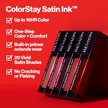 Revlon ColorStay Satin Ink Liquid Lipstick, Longwear Rich Lip Colors, Formulated with Black Currant Seed Oil, 015 Fire & Ice, 0.17 fl oz