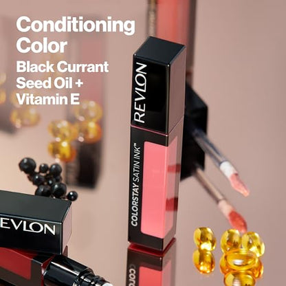 Revlon ColorStay Satin Ink Liquid Lipstick, Longwear Rich Lip Colors, Formulated with Black Currant Seed Oil, 015 Fire & Ice, 0.17 fl oz