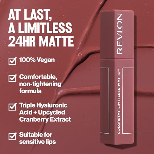 Revlon ColorStay Limitless Matte Liquid Lipstick, Vegan Formula, No-Budge, Longwear Lip Color, Long Lasting, Lightweight/Comfortable, Waterproof, 009 Hot Take, 0.17 fl oz