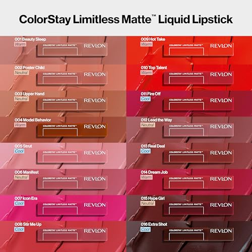 Revlon ColorStay Limitless Matte Liquid Lipstick, Vegan Formula, No-Budge, Longwear Lip Color, Long Lasting, Lightweight/Comfortable, Waterproof, 009 Hot Take, 0.17 fl oz