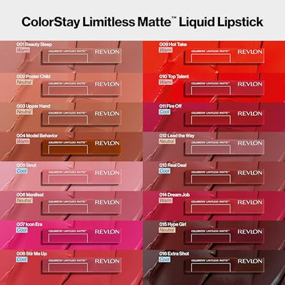 Revlon ColorStay Limitless Matte Liquid Lipstick, Vegan Formula, No-Budge, Longwear Lip Color, Long Lasting, Lightweight/Comfortable, Waterproof, 009 Hot Take, 0.17 fl oz