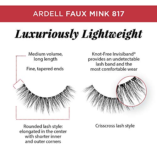 Ardell Faux Mink Lashes 817 – Lightweight, Knot-Free Invisiband Eyelashes for Natural Glam, 4 Pairs, 1 Pack
