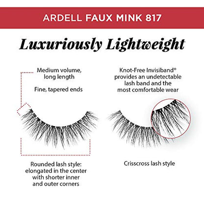 Ardell Faux Mink Lashes 817 – Lightweight, Knot-Free Invisiband Eyelashes for Natural Glam, 4 Pairs, 1 Pack