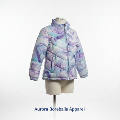 ZeroXposur Girls Size 10/12 Quilted Puffer Jacket Purple Blue Marble Swirl NWOT