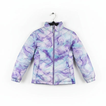 ZeroXposur Girls Size 10/12 Quilted Puffer Jacket Purple Blue Marble Swirl NWOT
