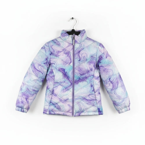ZeroXposur Girls Size 10/12 Quilted Puffer Jacket Purple Blue Marble Swirl NWOT