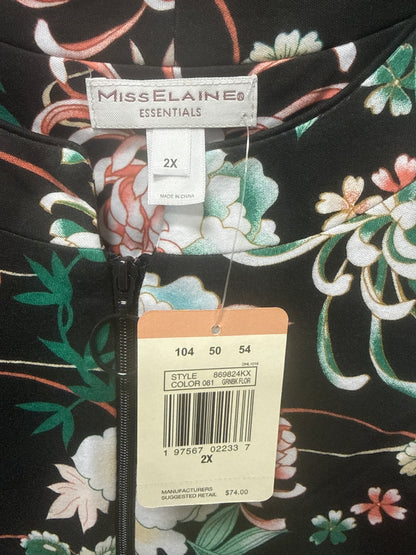 Miss Elaine Essentials Women's Plus 2X Black Floral Zip Front Lounger Dress NWT