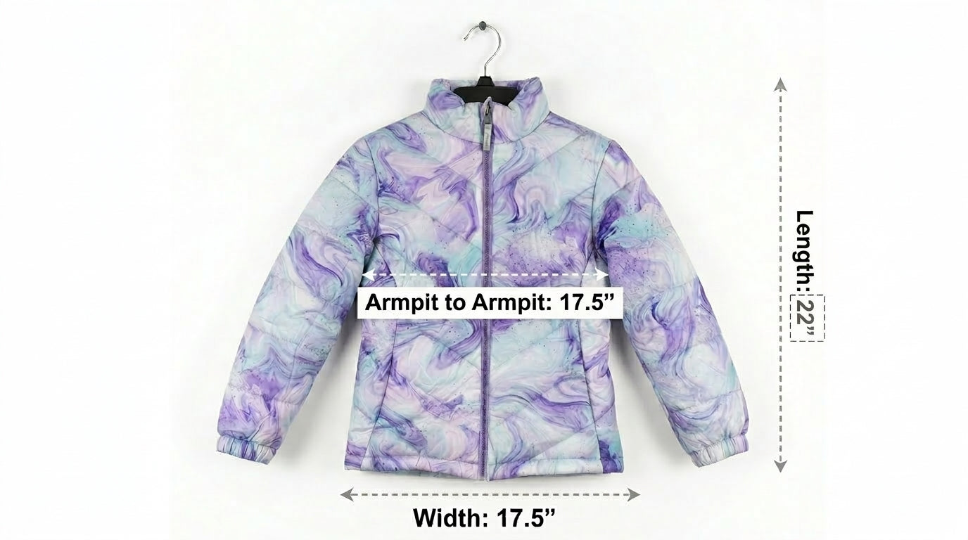 ZeroXposur Girls Size 10/12 Quilted Puffer Jacket Purple Blue Marble Swirl NWOT