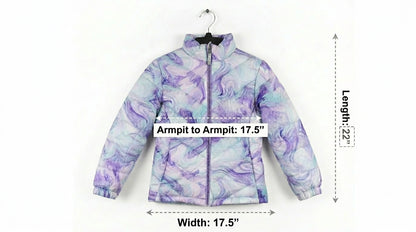 ZeroXposur Girls Size 10/12 Quilted Puffer Jacket Purple Blue Marble Swirl NWOT